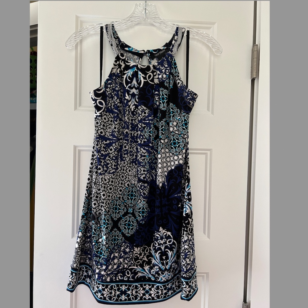 Holiday Dress Tunic White House Black Market embellished "Silver" Chain Neckline